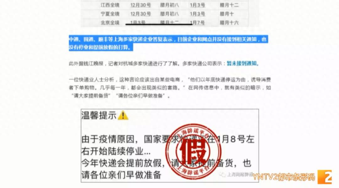 网传1月8日快递业将停业？多家快递企业辟谣称假消息